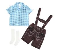 Kids Bavarian Costume - Polyester-Cotton Traditional 3-Piece Set | Boy Chimney Sweep Outfit With Plaid Shirt Shorts And Socks | Festival Halloween Party Performance
