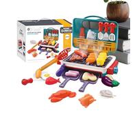 Kids BBQ Grill Playset - 10 Inch Pretend Outdoor Cooking Toy | ABS Kitchen Toy Grill Set - Sizzling Sound Light Color Changing Food Role Play Educational For Preschool Boys Girls Indoor Outdoor Fun