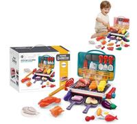 Kids BBQ Grill Toys Set, Kitchen Toy Set with Spray Sound & Color-Changing Food 29 PCS Play Kitchen Accessories, Interactive Game Educational Toy for Toddlers Boys Girls (Blue)