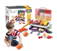 Kids BBQ Toy Grill Playset, Magic Meals Sensory Kitchen, Kitchen Playset with Smoke, Sound & Light, Foods Play Cooking Set, Outdoor Cooking Role Plays Grill Set, Gift for Boys & Girls Age 4-8