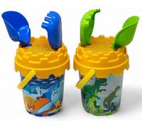 Kids Beach Bucket and Spades - Blue Shark and Dinosaur Design - Set of 2