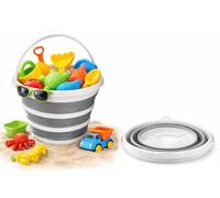 Kids Beach Bucket & Toy Storage Bin - 10L Collapsible Silicone Bucket with Handle, Portable, Foldable, Space-Saving for Sand Play & Home Organisation