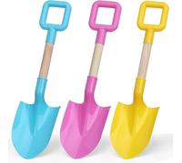 Kids Beach Shovels Set - Sturdy Sand Spades & Gardening Tools with Long Handle for Sand Play, Snow Scoop, Backyard Fun - Suitable for Ages 4+ in Pink, Sky Blue, Yellow