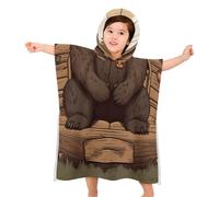 Kids Beach Towel With Hood - Rustic Lodge Bear Printed Soft Hooded Baby Bath- Children's Gifts