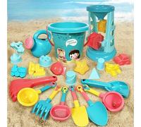 Kids Beach Toys Set 23 Pcs Sand Pit Tools with Foldable Buckets, Shovels & Molds Portable Sandbox Kit for Toddlers, Garden & Seaside Play Garden Sand Toys