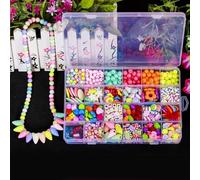 Kids Beads,Jewelry Making Kit Pony Beads Kit 650 Pieces Bracelet Beads Necklace Beading Mix Colour for Girls Children Crafts Art DIY Acrylic 24 Different Types and Shapes