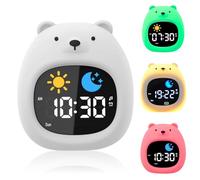 Kids Bear Alarm Clock with Night Light - 18 to 32h Rechargeable Silicone Lamp OK to Wake Clock with White Noise, Toddler Sleep Trainer Digital Clock, Perfect Sleep Companion for Boys Girls