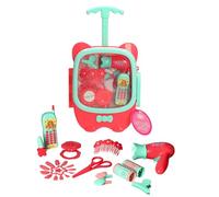 Kids Beauty Trolley Set with Hair Dryer, Toy Phone, Mirror, Hair Clips, and Styling Accessories, Pink and Mint