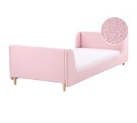 Beliani Boucle Eu Single Size Bed Pink Laye, Pink