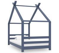 Kids Bed Frame Grey Solid Pine Wood 80x160 cm House Style Play Hideaway Durable [EEK: A]