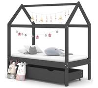 vidaXL Solid Pine Wood Kids Bed Frame with a Drawer Dark Grey 70x140cm Unit