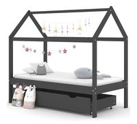 vidaXL Solid Pine Wood Kids Bed Frame with a Drawer Dark Grey 80x160cm Unit