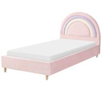 Kids Bed Rainbow Velvet LANDEILLAU 90 x 200 cm (EU Single) Pink