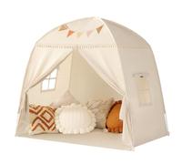 Kids Bed Tent Indoor: Children's Play Tents Large -Canopy Bed Toddler Double Single with Flags for Boys & Girls - Baby Floor Playhouse Inside Sleeping for Playroom Gift Toys (Cream)