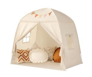 Kids Bed Tent Indoor: Children's Play Tents Large -Canopy Bed Toddler Double Single with Flags for Boys & Girls - Baby Floor Playhouse Inside Sleeping for Playroom Gift Toys (Cream)
