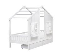 Kids Bed with Drawers House Pine Wood TRAPPES 90 x 200 cm (EU Single) White