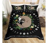 Kids Bedding Cartoon Badgers Duvet Cover Single Size Cute Woodland Wild Animals Comforter Cover for Boys Girls Women,Sun And Moon Galaxy Bedding Set Garden Botanical Plants Flowers Quilt Cover
