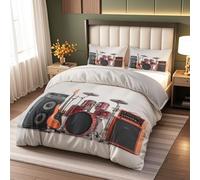 Kids Bedding Set Musical Theatre 135x200cm Drum Kit Small Single Duvet Cover Set Soft Easy Care Microfiber Quilt Duvet Cover with 2 Pillow Case 50x75cm,Children's Bedding