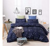 Kids Bedding Set Star Constellation Bedding Set Galaxy Universe Bedding &Linen for Boys Girls Adults,Polka Dot Geometric Bedclothes Animal Bedspread Cover,Navy Blue 3 Pcs Double Bedroom Decor