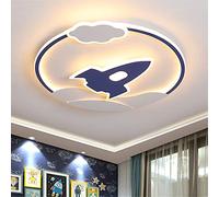 Kids Bedroom LED Ceiling Light Boys Room Cartoon Blue Rocket Space Airplane Theme Flush Mount Light Fixture Close to Ceiling Lamp for Kids Boy’s Bedroom Children Room (Stepless Dimming) 0(Warm Light