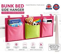 Kids Bedside Hanging Organiser 3 Pockets Mid Sleeper Bunk Bed Storage Pink Green