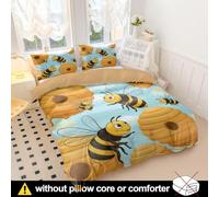 Kids Bee Bedding Single Whimsical Flying Bees Duvet Cover Soft Microfiber Cartoon Style Bedding for Boys Girls Bedroom Decor (style3,Double200x200cm+65x65cm*2)