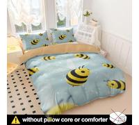 Kids Bee Bedding Single Whimsical Flying Bees Duvet Cover Soft Microfiber Cartoon Style Bedding for Boys Girls Bedroom Decor (style2,Double200x200cm+65x65cm*2)
