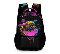 Kids Bee Heart Motif School Backpack 8-12 Years Primary for Boys and Girls Bee Daypack Year 3 Lightweight Printed Backpack Books Stationery Bottle Weekend Travel Outdoor