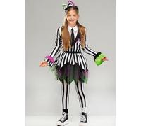Kids Beetle Juice Style Striped Ghost Girls Halloween Costume (Medium (8-10 years))