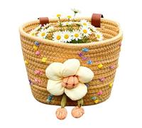 Kids Bicycle Basket Plush Flower Hand-Woven Cotton Rope