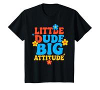 Kids Big Attitude Little Dude Funny Kids Retro Groovy Present T-Shirt