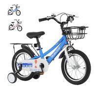 Kids Bike,14/18 Inch Children Bicycle for 3-10 Years Old Boys Girls,Kids Bicycle with Training Wheels and Basket,Rear Seat,Multiple Colors,Blue,18in