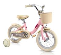Kids Bike 14 Inch for Girls Children's Bike for Ages 3-5 Years with Stabilisers & Kickstand,Handbrake Coaster Foot Brake Basket and Bell (Pink, 14 Inch with Stabilisers & Kickstand)