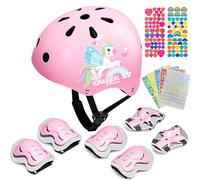 Kids Bike Helmet,Unicorn Design Toddler Helmet Adjustable Skateboard Helmet Age 3-8 Years Cycling Skateboard Inline Skating Scooter Includes Knee Pads,Elbow Pads and Decorative Stickers (Pink)