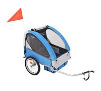 Kids Bike Trailer Child Bicycle Carrier 2 Seat Folding Buggy Blue Grey 30kg