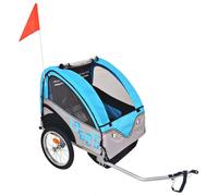 Kids Bike Trailer Double Child Bicycle Carrier Foldable 30kg Blue
