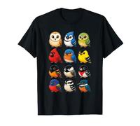 Kids Bird Watching Cartoon Owl Portrait Grid T-Shirt