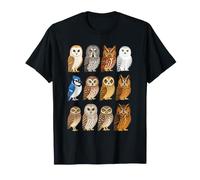 Kids Bird Watching Cartoon Owl Portrait Grid T-Shirt