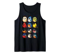 Kids Bird Watching Cartoon Owl Portrait Grid Tank Top