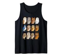 Kids Bird Watching Cartoon Owl Portrait Grid Tank Top