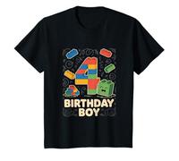 Kids Birthday Boy Building Blocks Brick Theme Party 4th Birthday T-Shirt