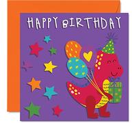 Kids Birthday Card - Cute Dino Dinosaur - Happy Birthday Card for Boys Girls Him Her, 145mm Childrens Greeting for Son Daughter Niece Nephew Grandchild Kid Children
