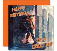 Kids Birthday Card for Boys Girls - Cool Cyberpunk Boy Orange - Happy Birthday Card for Son Daughter Niece Nephew Grandchild Kid Children Him Her, 145mm Bday Greeting Cards