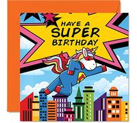Kids Birthday Card - Super Unicorn - Superhero Birthday Card Kids, Hero Cards for Girls Boys Him Her, 145mm Greeting for Son Daughter Niece Nephew Grandchild Kid Children