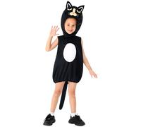 Kids Black Cat Costume with Tail, Lucifer the Grumpy Cat Cosplay Outfit with Cats Ear Hat, Girls Black Kitty Dress Halloween Birthday School Stage Dress Up