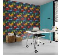 Kids Black Graffiti Wallpaper Brick Effect Feature Wall Bedroom Games Room