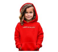 Kids Black Hoodies Girls Casual Long Sleeve Coloured Jesus Loves You Hoodies Cute Oversized Warm Hoody Hooded Sweatshirt Outerwear Tops Classic Pullover School Sweat Wear (Red, 8-9 Years)