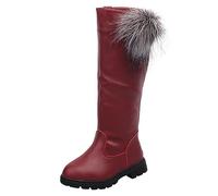 Kids Black Knee High Boots for Girls Warm Fur Lined Boots Winter Girls School Shoes Walking Shoes Soft Sole Cotton Durable Rubber Sole Girls Ankle Boots