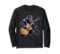 Kids Black Panther Playing Guitar Rock Star Rock and Roll Long Sleeve T-Shirt