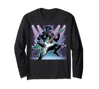 Kids Black Panther Playing Guitar Rock Star Rock and Roll Long Sleeve T-Shirt